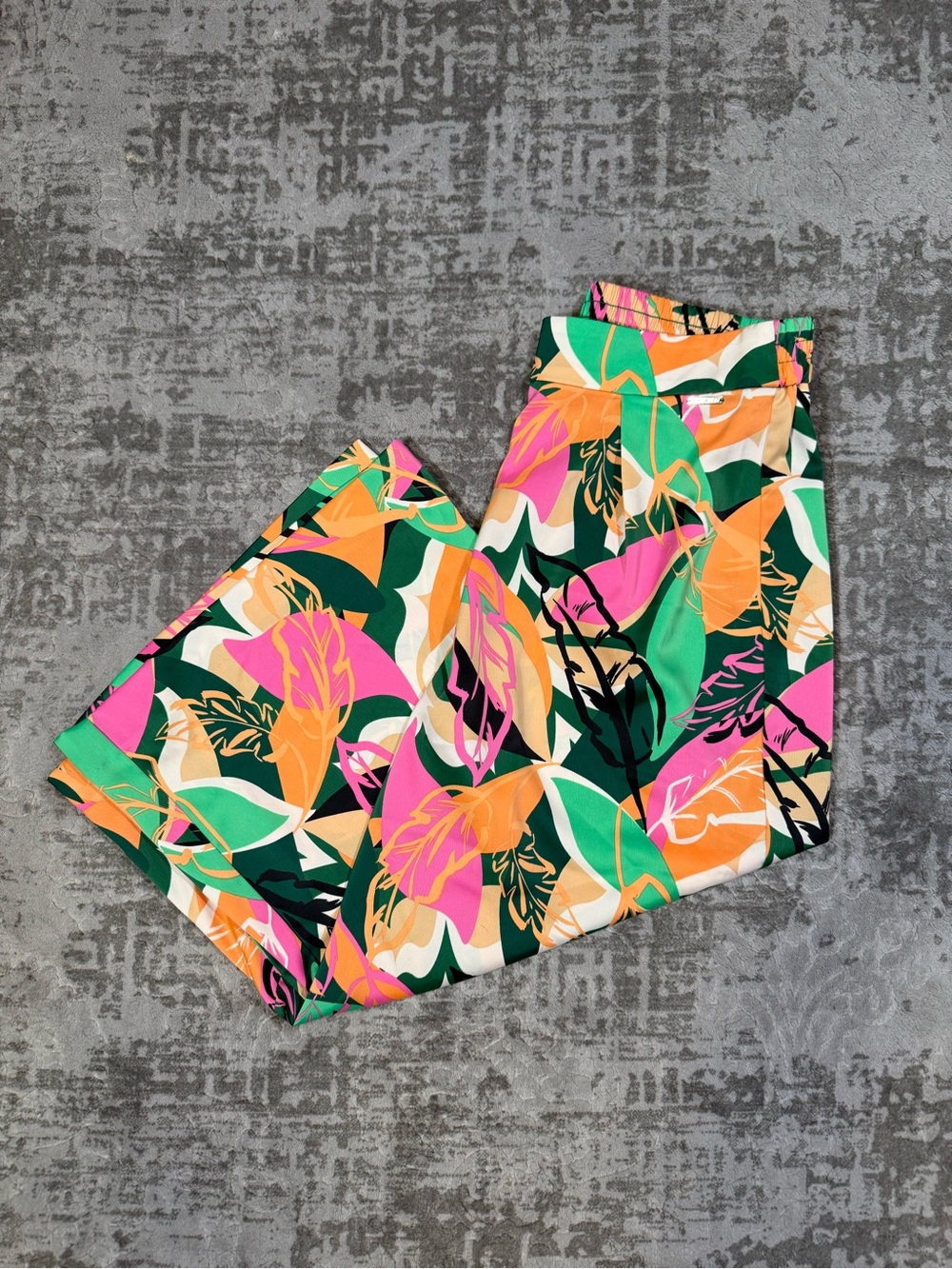 Nine West Vibrant Tropical Print Wide Leg Slit Capri Pants Women's Medium